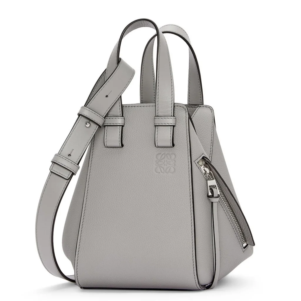 Loewe Compact Hammock Bag in Pearl Grey Grained Calfskin product view 1