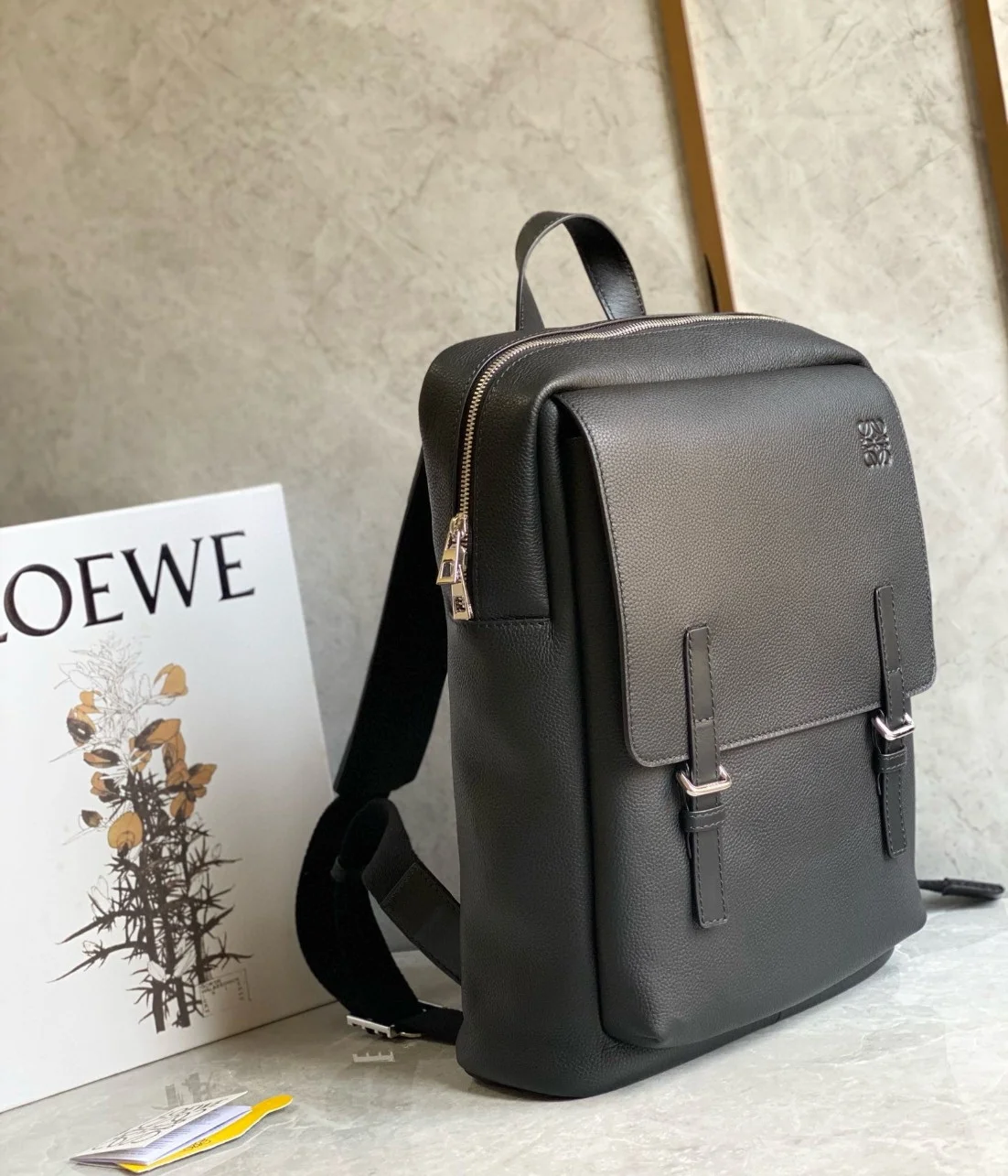 Loewe Military Backpack in Black Grained Leather product view 8