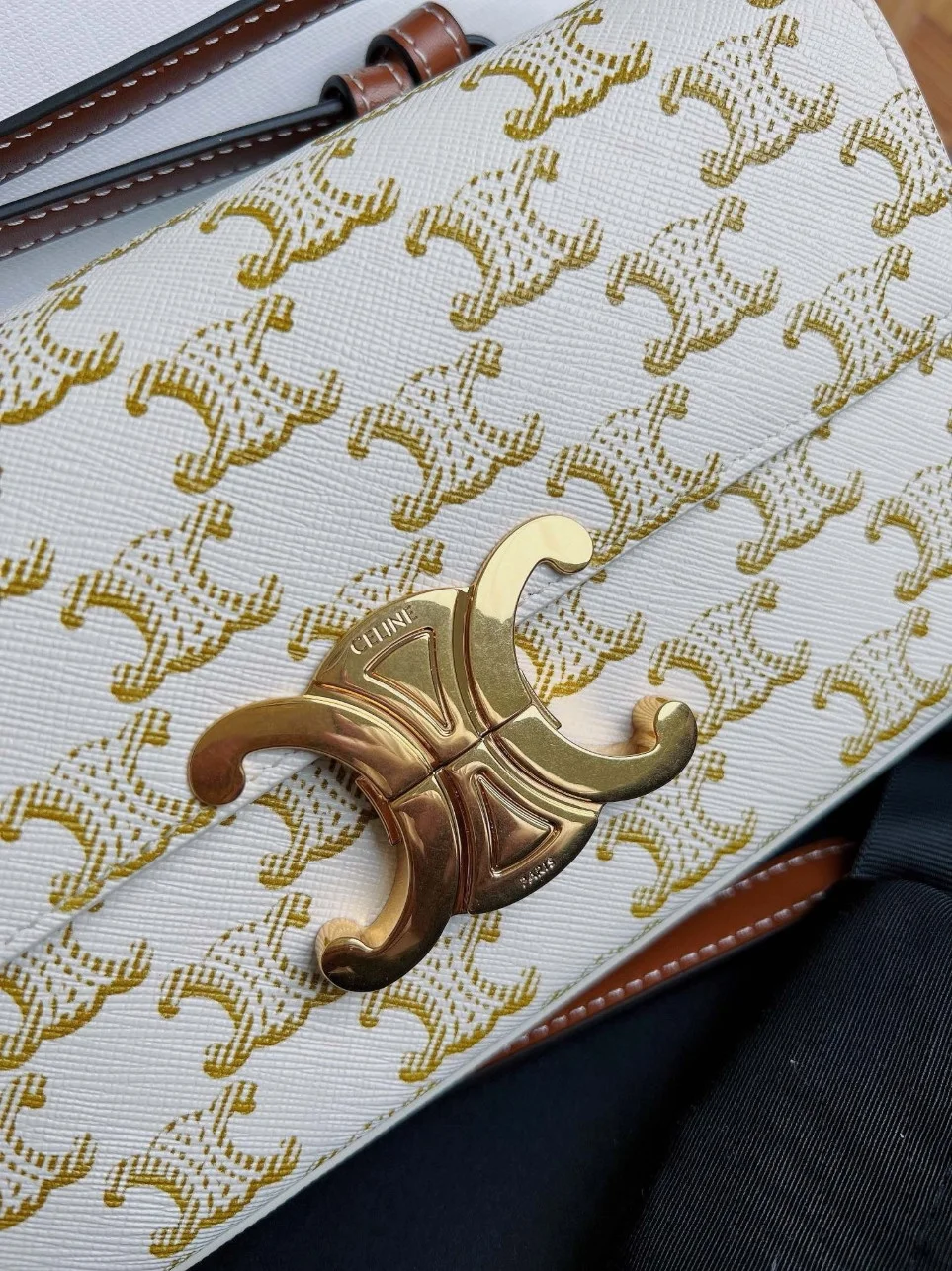 Celine Claude Shoulder Bag in White Triomphe Canvas product view 11