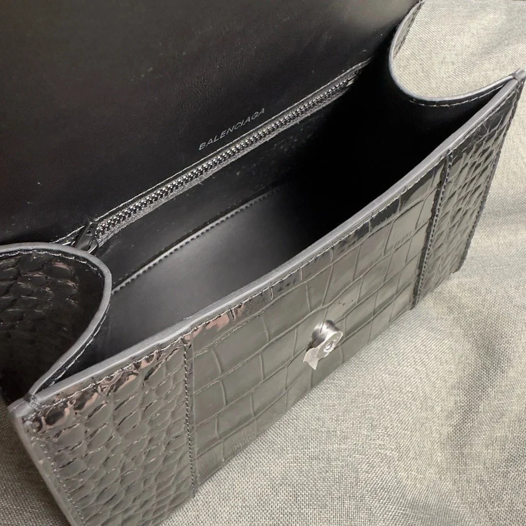 Balenciaga Hourglass Small Bag in Noir Croc-Embossed Calfskin product view 9
