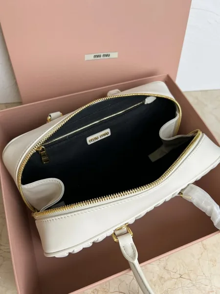 Miu Miu Arcadie Large Bag in White Matelasse Leather product view 5