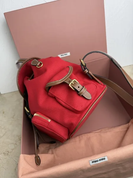 Miu Miu Large Backpack in Red Canvas and Calfskin product view 5