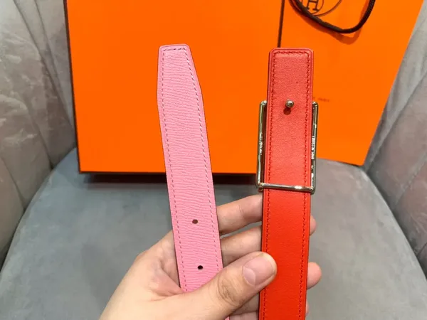 Hermès Pink/Red Reversible Belt with Silver-Tone Horse-and-Carriage Buckle product view 7