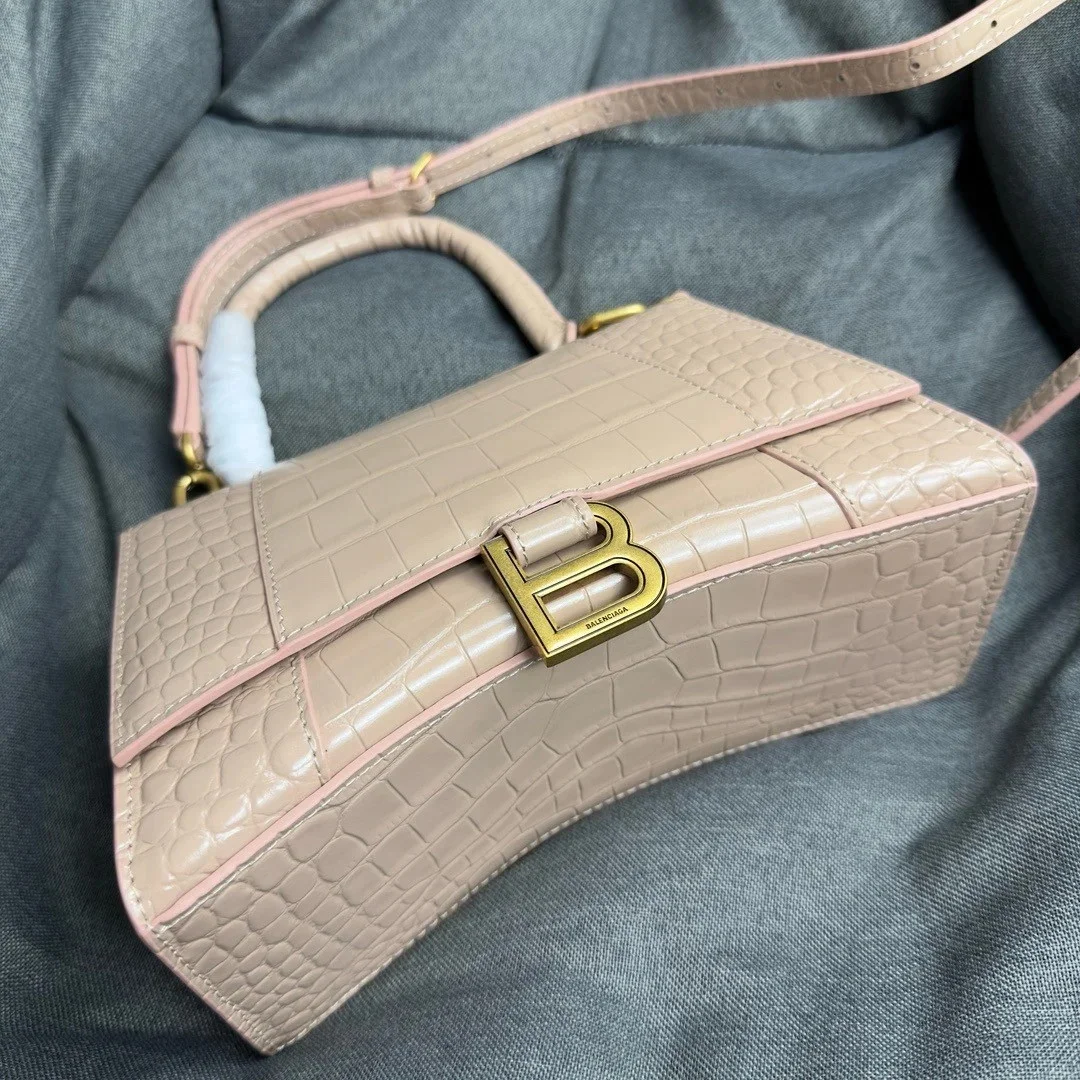 Balenciaga Hourglass Small Bag in Nude Croc-Embossed Calfskin product view 4