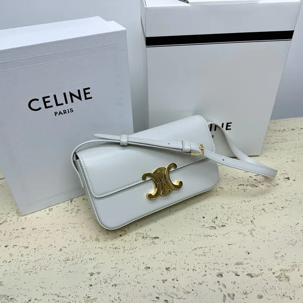 Celine Claude Shoulder Bag in White Calfskin product view 3