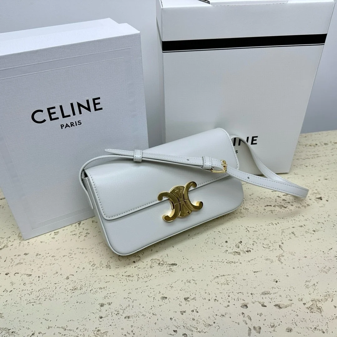 Celine Claude Shoulder Bag in White Calfskin product view 3