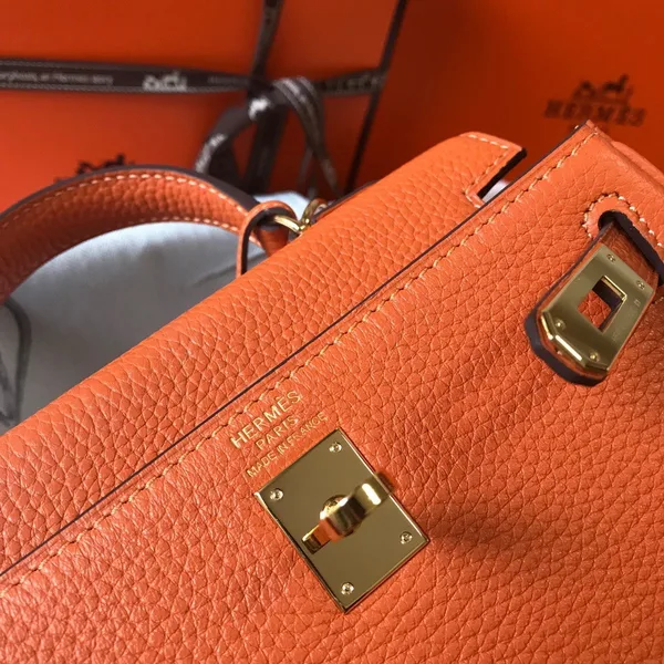 Hermes Kelly 20cm Bag In Orange Clemence Leather GHW product view 7