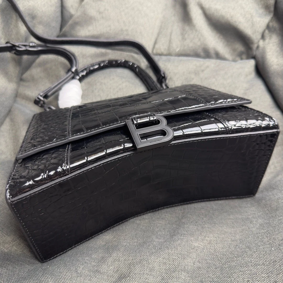 Balenciaga Hourglass Small Bag in Noir Croc-Embossed Calfskin product view 8