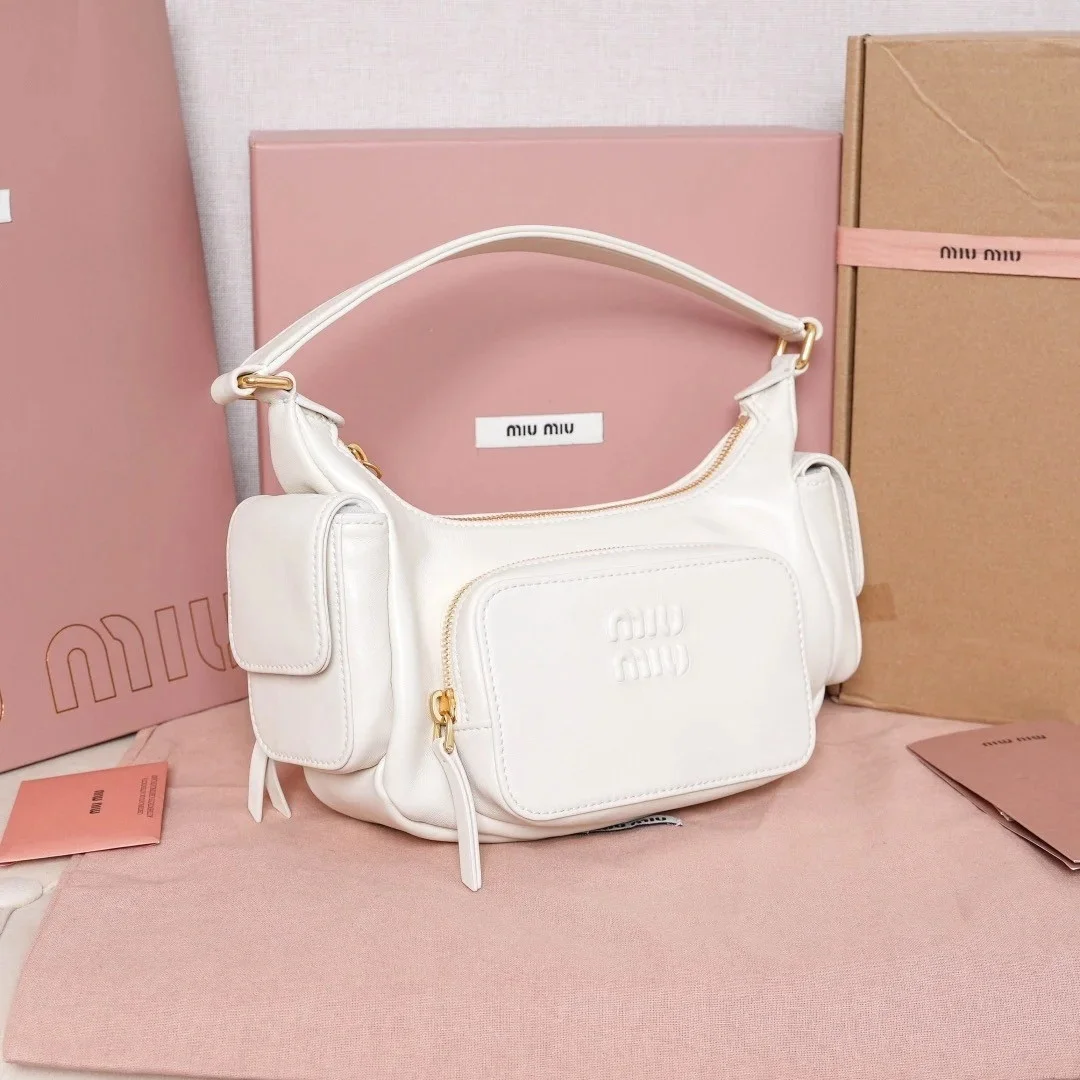 Miu Miu Pocket Shoulder Bag in White Nappa Leather product view 4