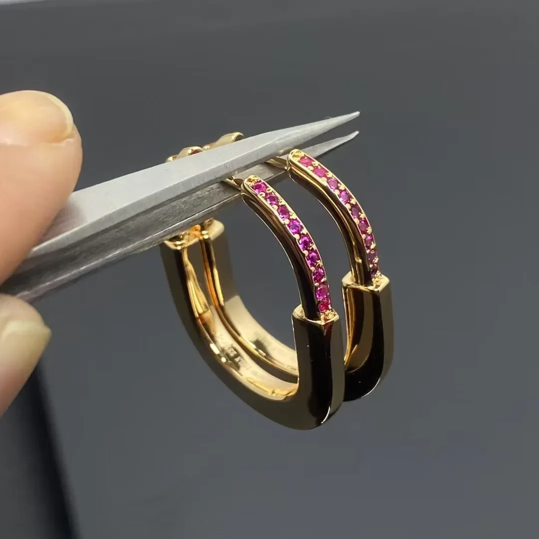 Tiffany & Co. Lock Pink Pavé-Effect Hoop Earrings Gold-Tone product view 1
