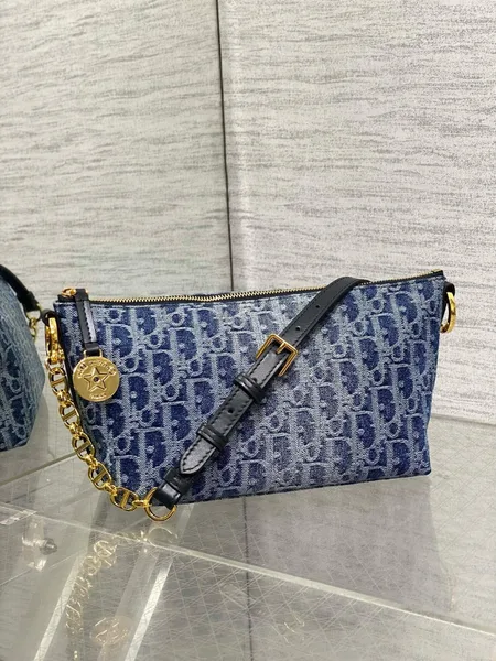 Dior Diorstar Hobo Bag with Chain in Blue Denim Oblique Jacquard product view 9