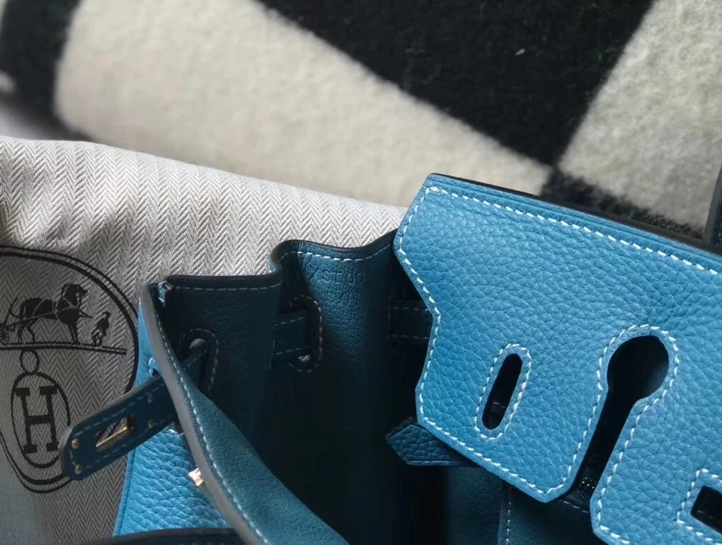 Hermes Birkin 25 Bag In Blue Jean Clemence Leather with GHW product view 6