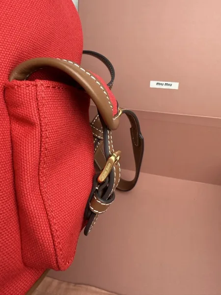 Miu Miu Large Backpack in Red Canvas and Calfskin product view 2
