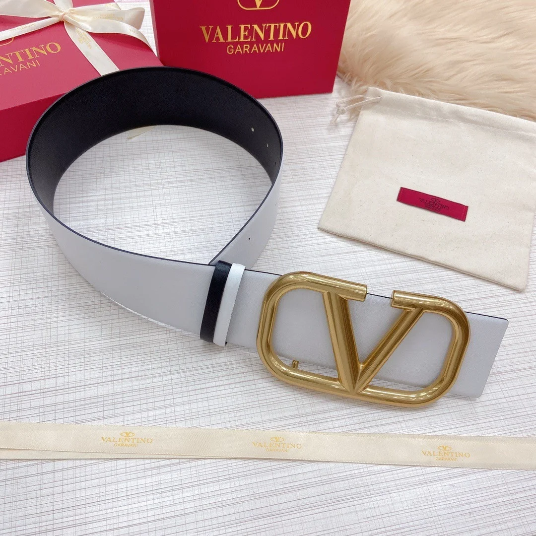 Valentino VLogo Reversible Belt 70mm in White and Black Calfskin product view 5