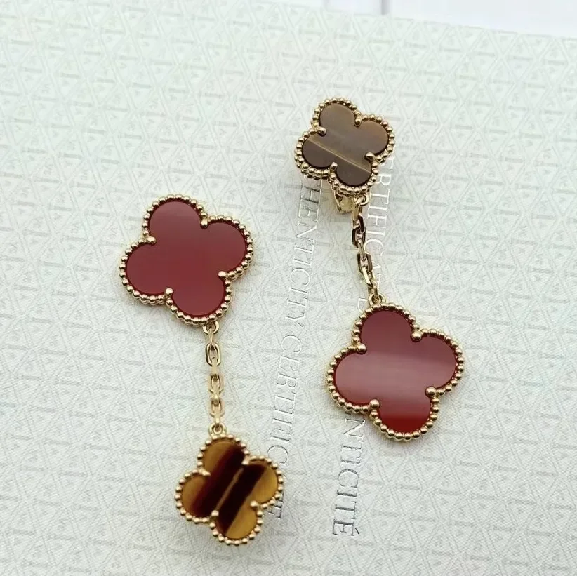 Van Cleef & Arpels Alhambra Brown and Red Two-Motif Gold-Tone Drop Earrings product view 3