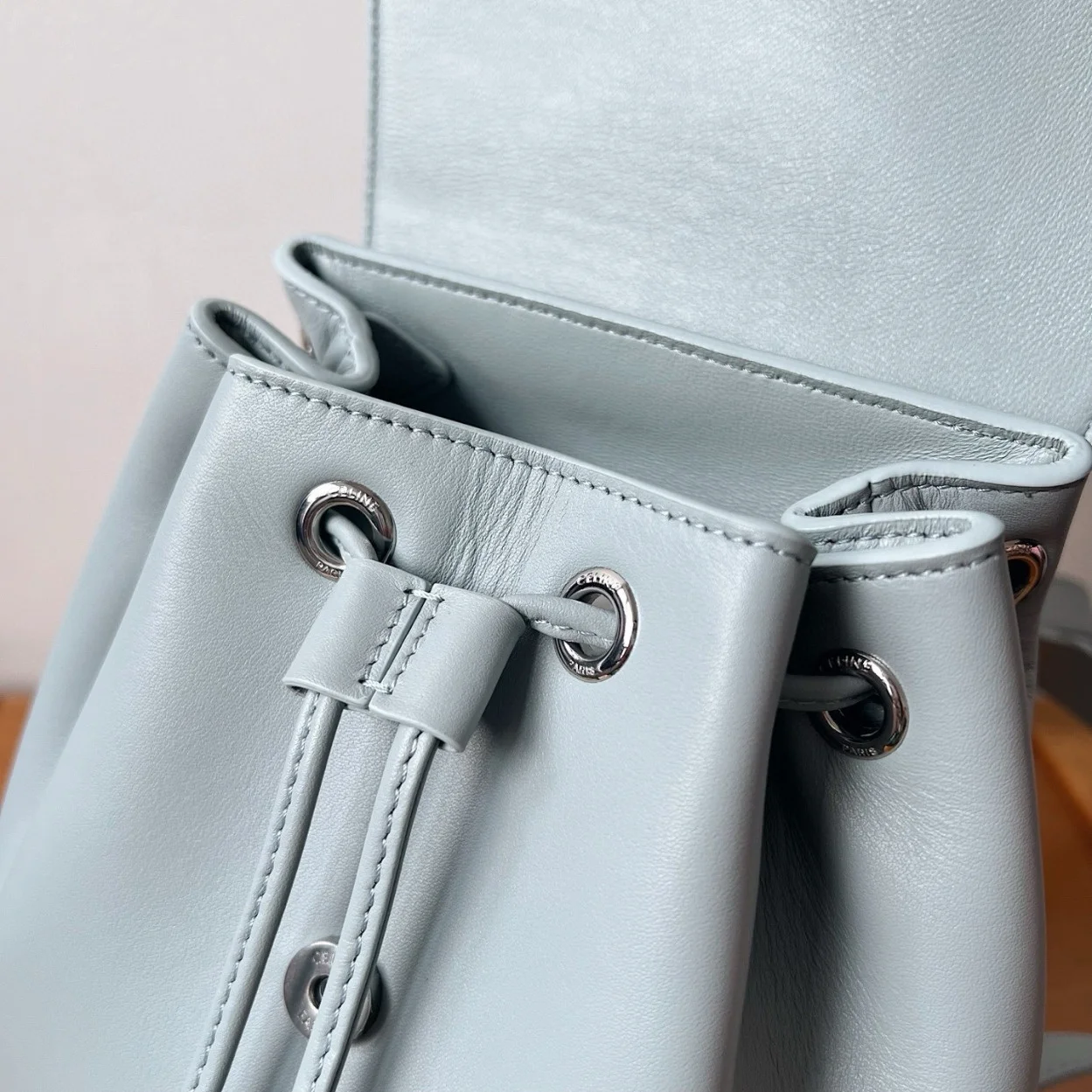 Celine Bonnie Backpack in Light Blue Calfskin product view 12