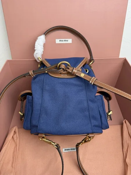 Miu Miu Small Backpack in Blue Canvas and Calfskin product view 9