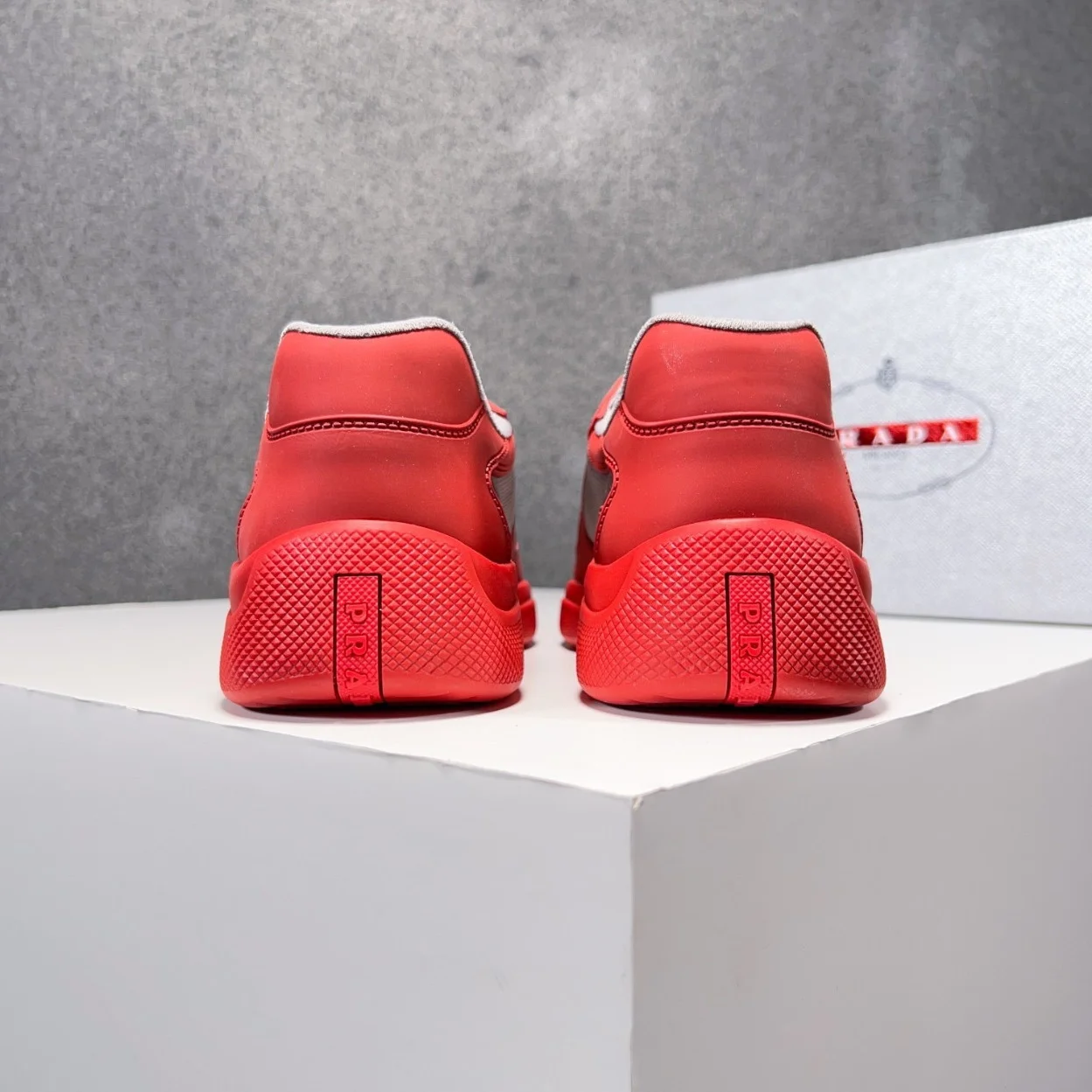 Prada America’s Cup Sneakers in Red Rubber and Bike Fabric product view 2