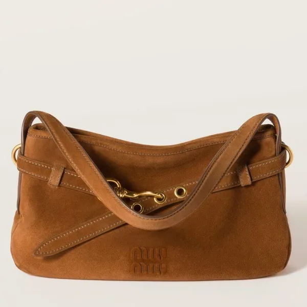 Miu Miu Aventure Small Shoulder Bag in Brown Suede Leather product photo