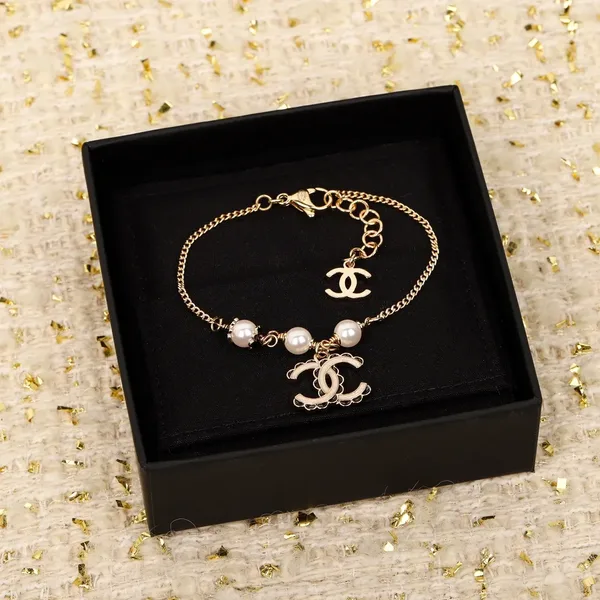 Chanel Black Bead Pearl-Effect CC Chain Bracelet Gold-Tone product photo