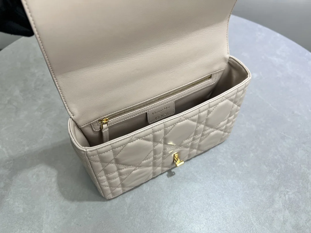 Medium Soft Dior Caro Bag — Taupe with Gold-Tone Hardware product view 8