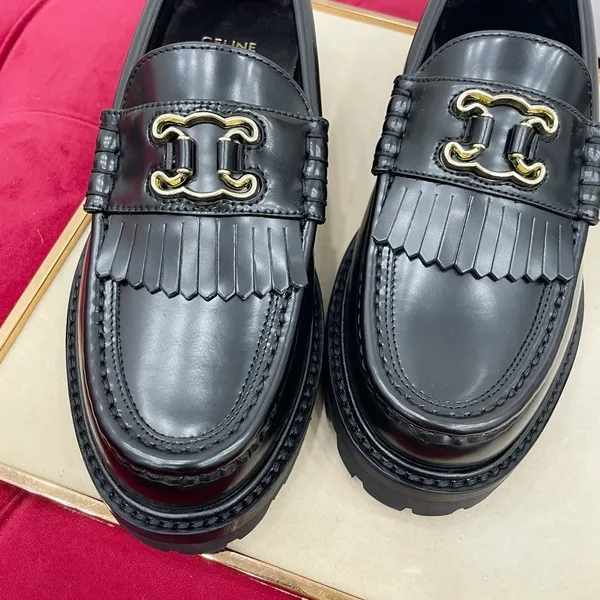 Celine Margaret Loafers in Black Leather with Triomphe Frame product view 9