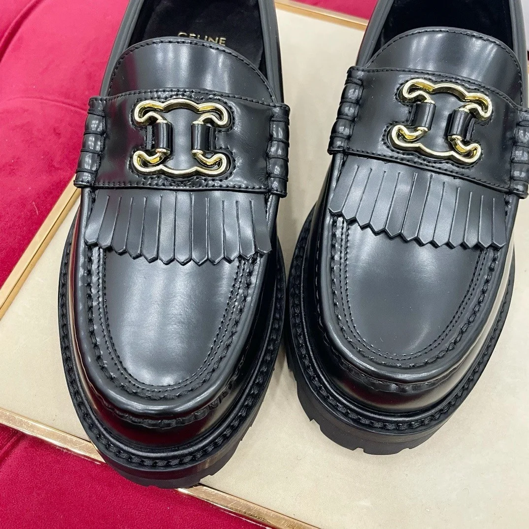 Celine Margaret Loafers in Black Leather with Triomphe Frame product view 9