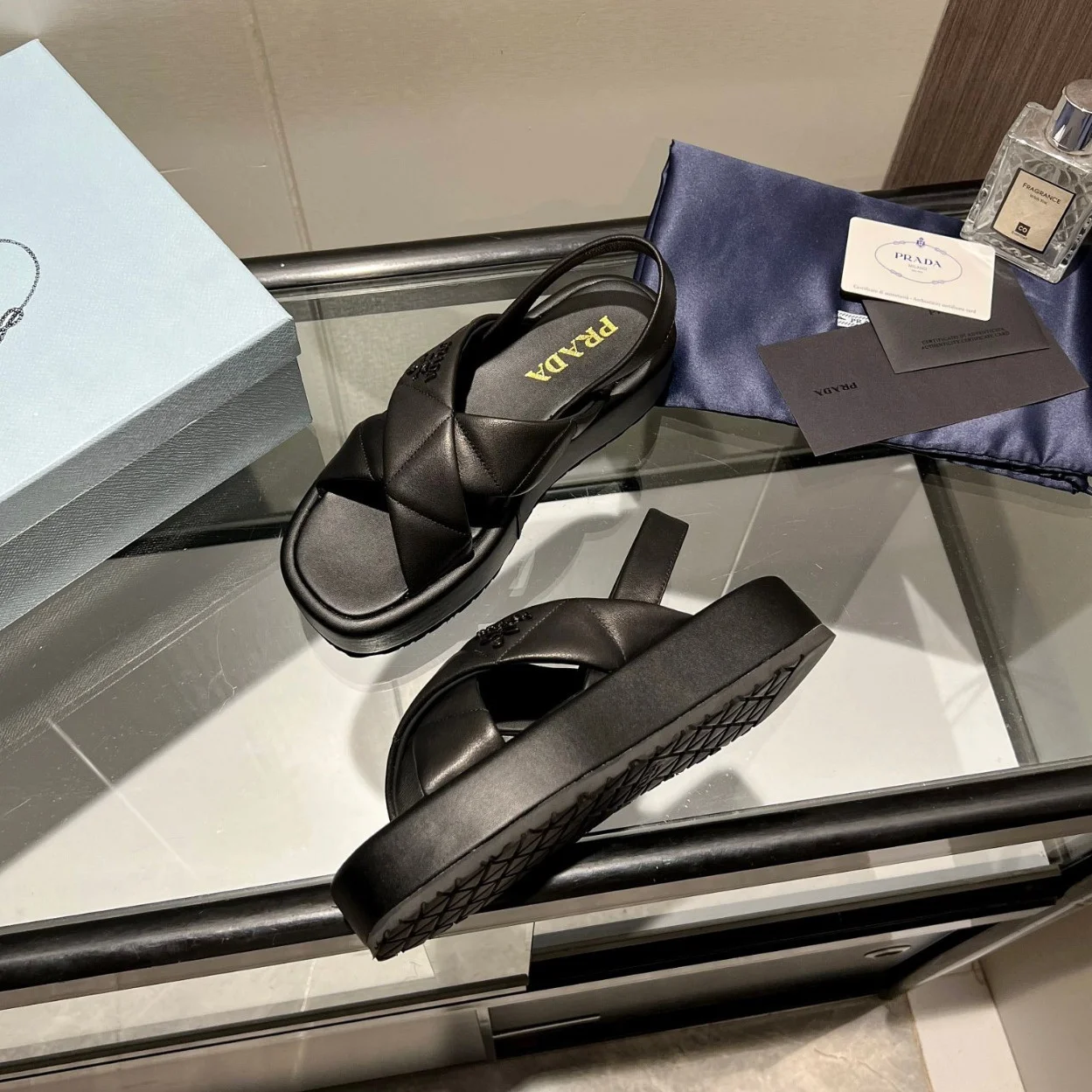 Prada Flatform Sandals In Black Quilted Nappa Leather product view 9
