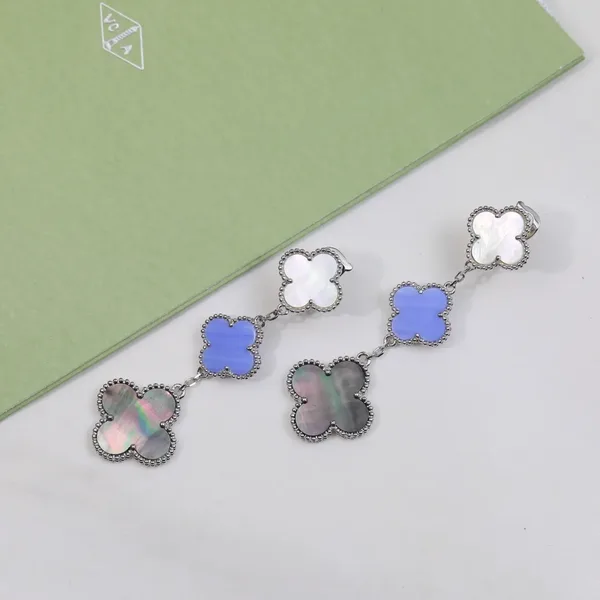 Van Cleef & Arpels Alhambra White Blue and Black Three-Motif Silver-Tone Drop Earrings product view 3
