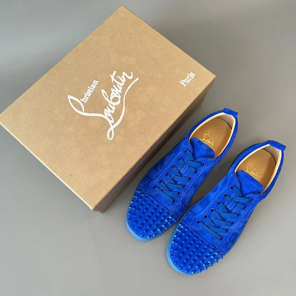 Christian Louboutin Louis Junior Spikes Suede-Effect Sneakers Blue product view 7