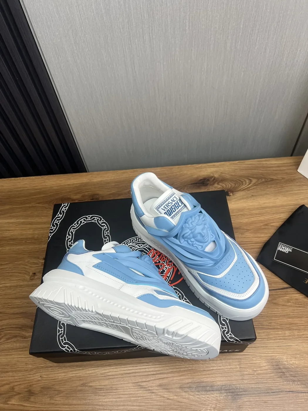 Versace Blue & White Leather Sneakers product view 5