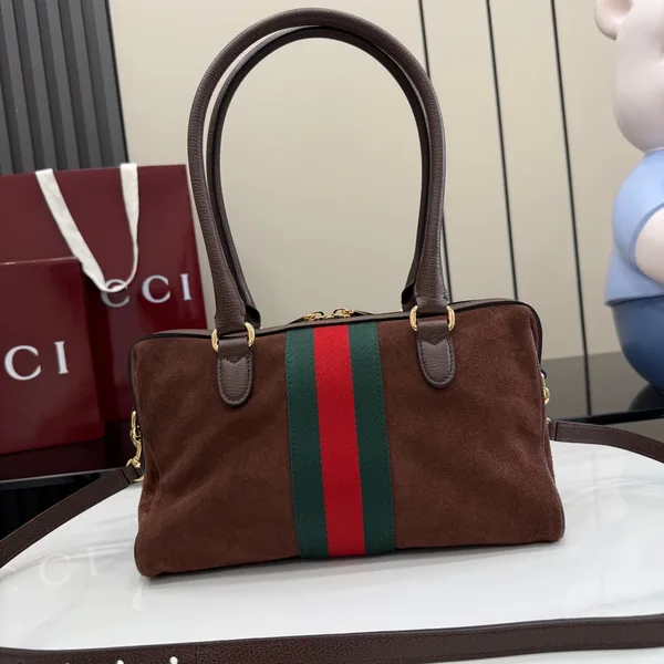 Gucci Borsetto Medium Boston Bag — Brown Suede product view 3