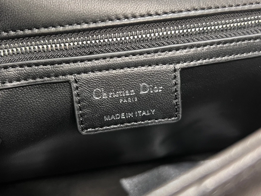 Medium Soft Dior Caro Bag — Black with Silver-Tone Hardware product view 8