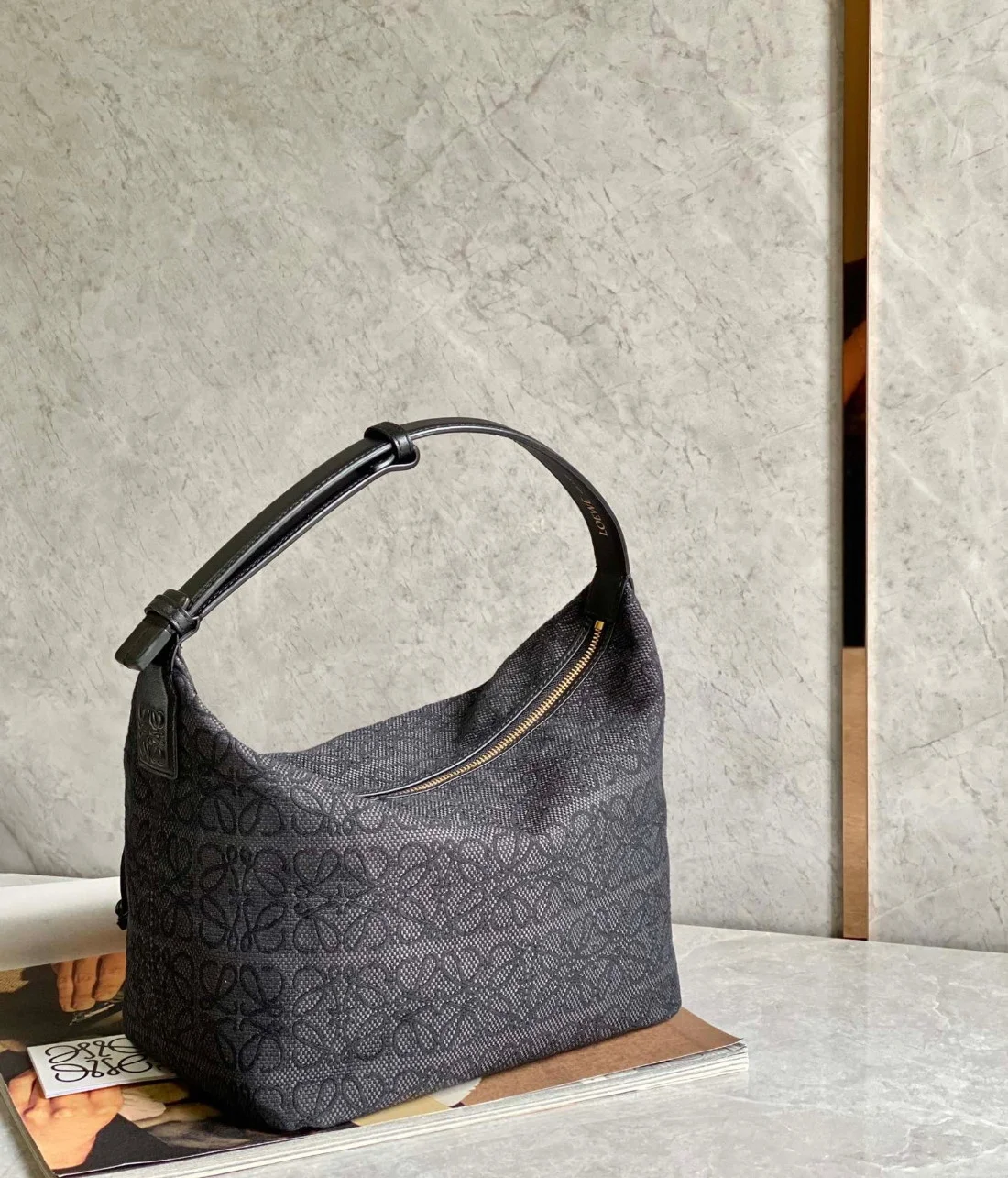 Loewe Cubi Medium Bag in Black Anagram Jacquard product view 10