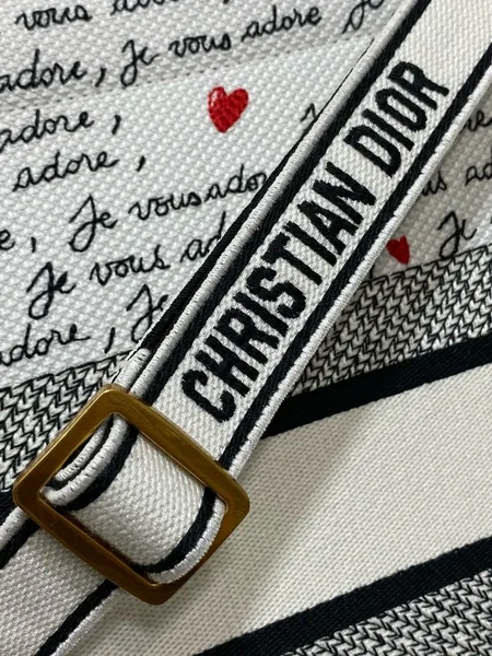 Dior Dioramour Medium Book Tote Bag with Strap in Je Vous Adore Embroidery and White Calfskin product view 7