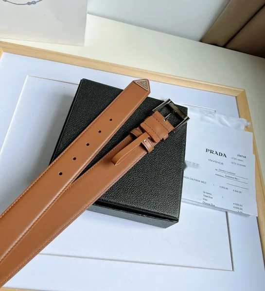 Prada 35MM Belt in Brown Smooth Calfskin product view 3