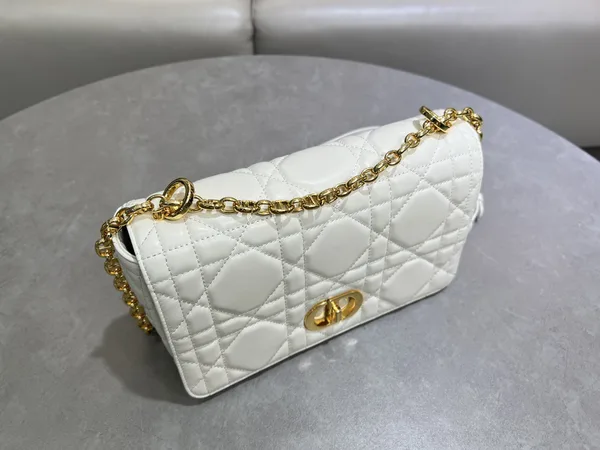 Medium Soft Dior Caro Bag — White with Gold-Tone Hardware product view 2