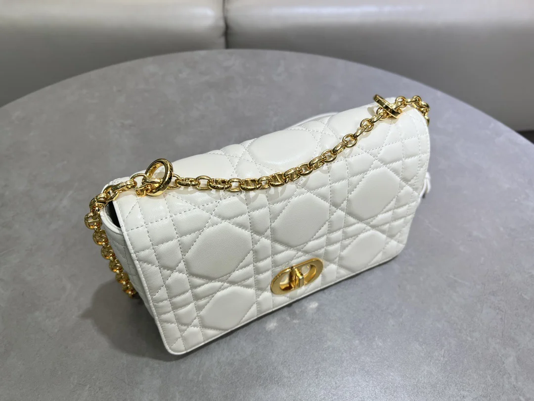 Medium Soft Dior Caro Bag — White with Gold-Tone Hardware product view 2