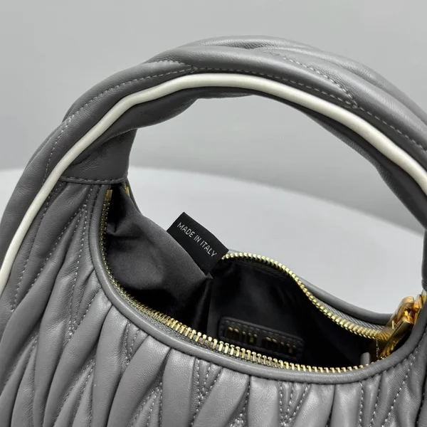 Miu Miu Wander Hobo Bag in Grey Matelasse Nappa Leather product view 4