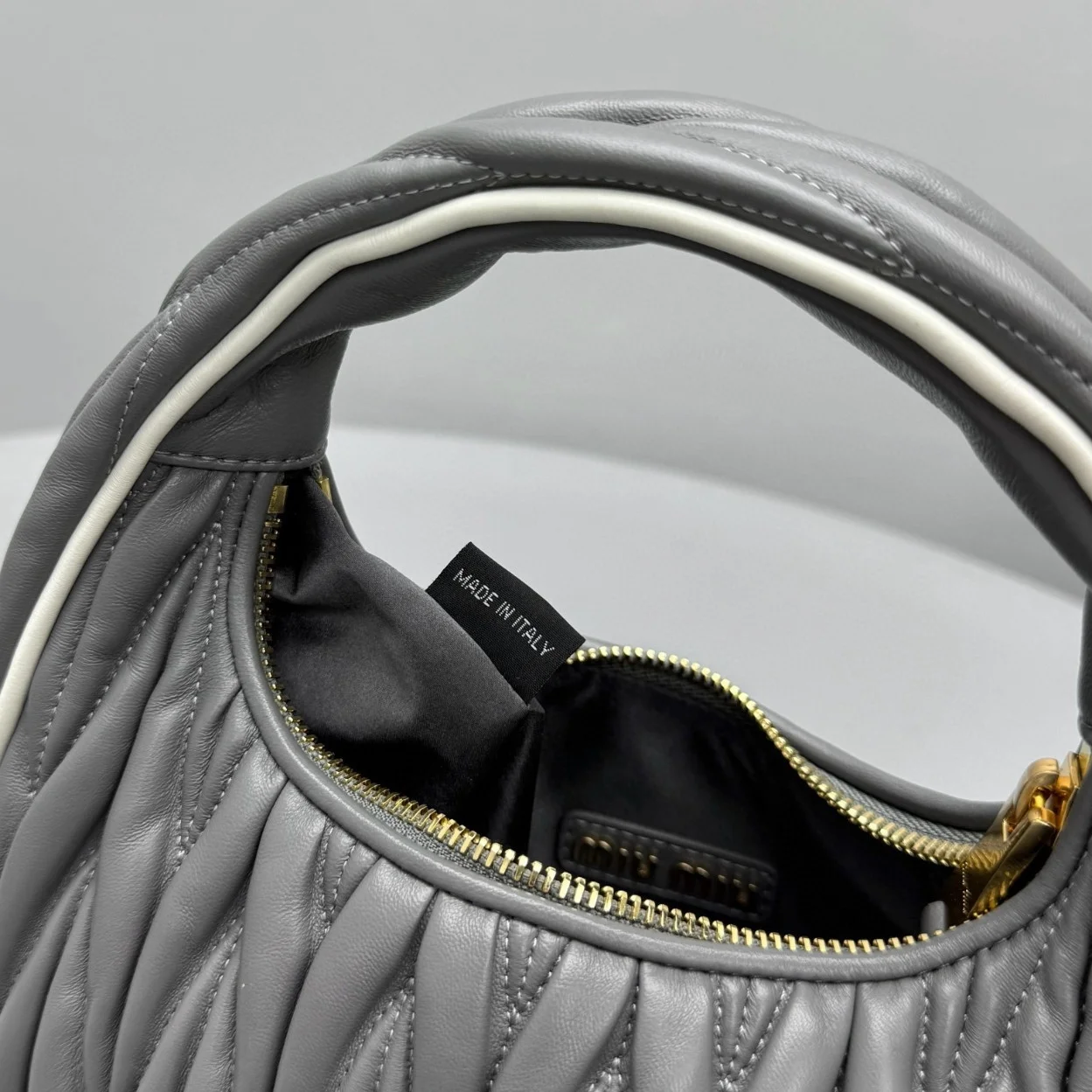 Miu Miu Wander Hobo Bag in Grey Matelasse Nappa Leather product view 4
