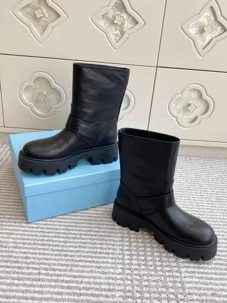 Prada Biker Boots in Black Calfskin product view 2