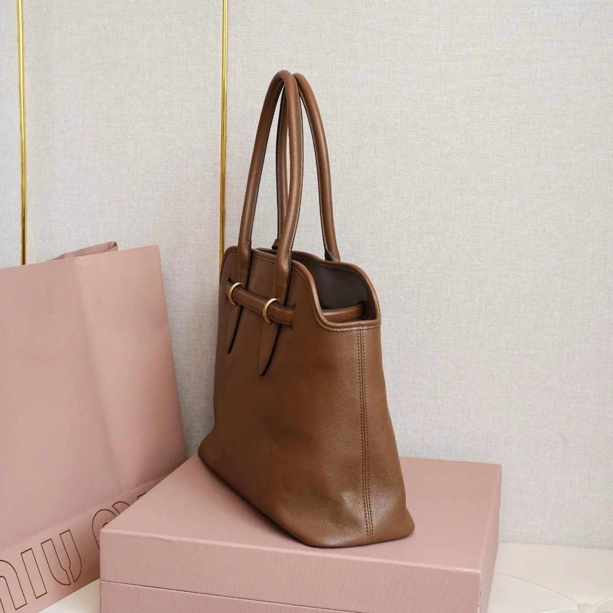 Miu Miu Aventure Large Shopper Bag in Brown Nappa Leather product view 4