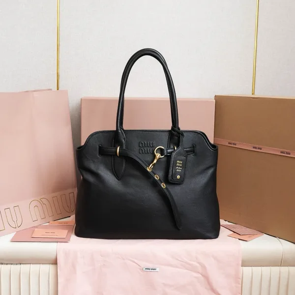 Miu Miu Aventure Large Shopper Bag in Black Nappa Leather product view 4