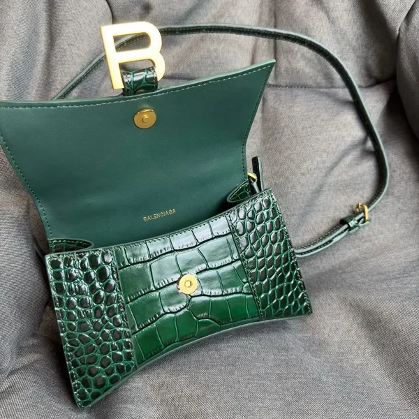 Balenciaga Hourglass XS Bag in Green Croc-Embossed Calfskin product view 3