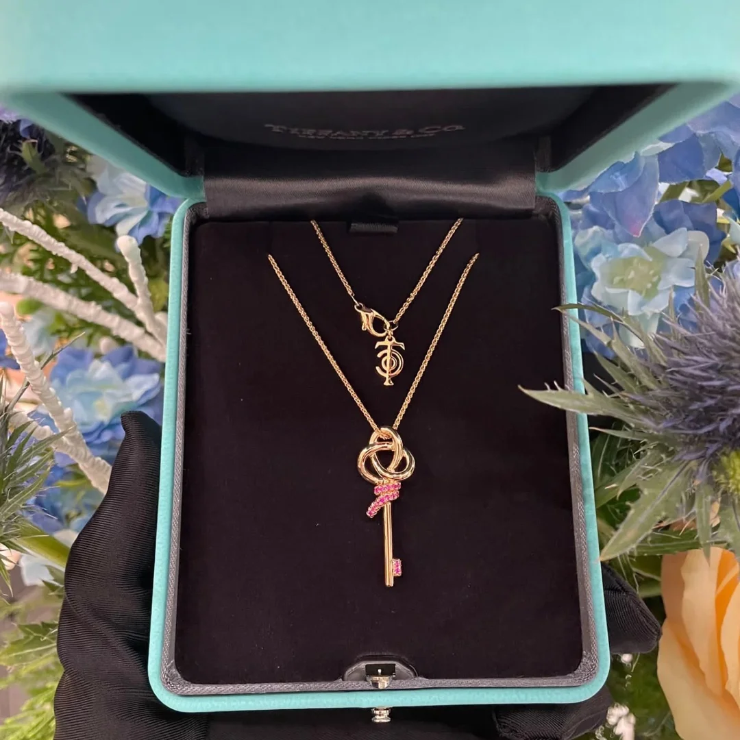 Tiffany & Co. Woven Crown Key Pink Pavé-Effect Necklace Rose-Tone product view 2