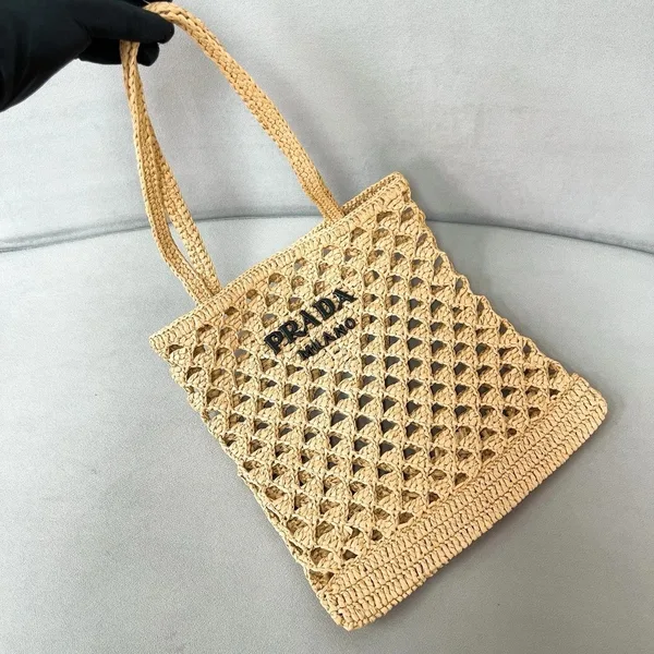Prada Crochet Tote Bag in Beige Raffia-effect Yarn product view 9