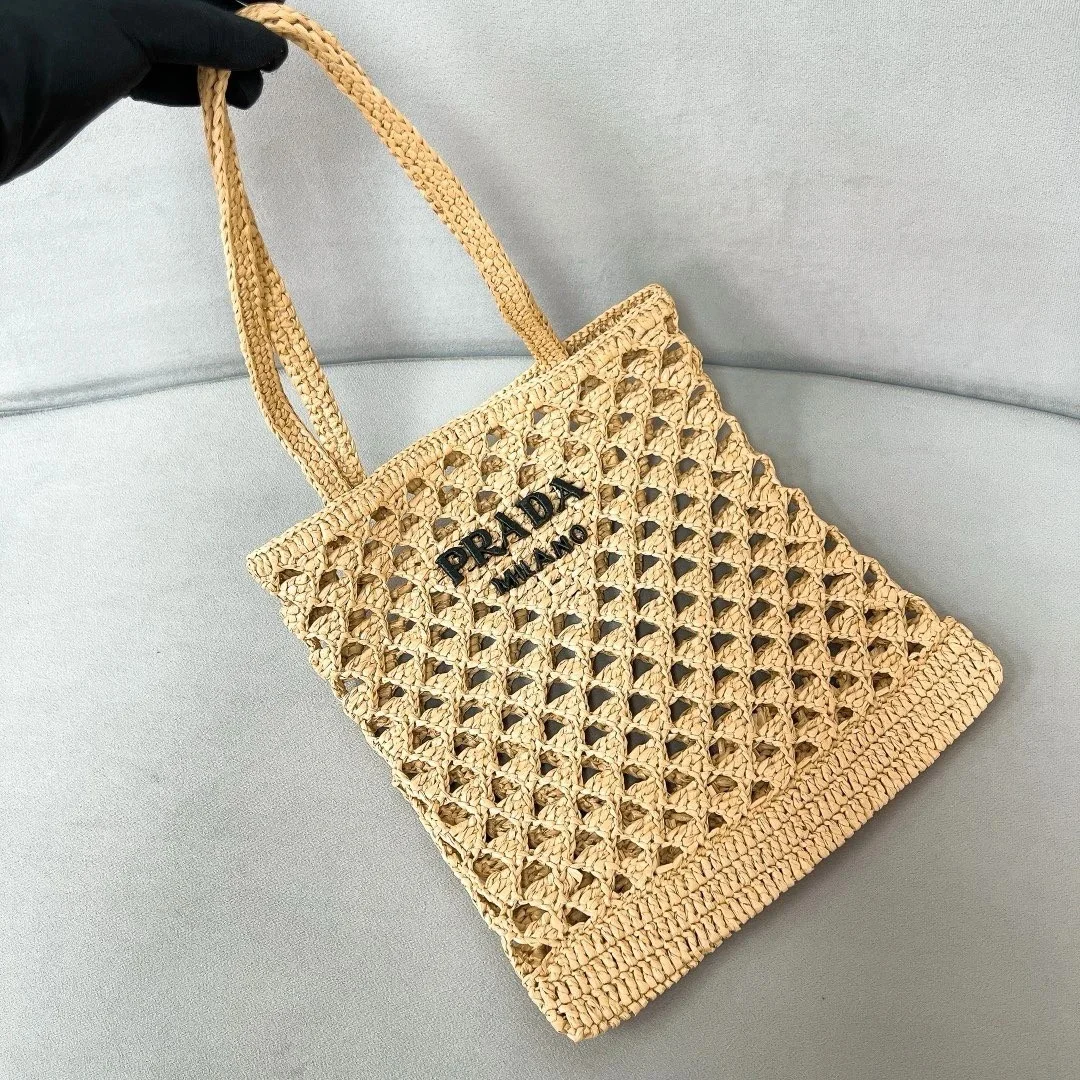 Prada Crochet Tote Bag in Beige Raffia-effect Yarn product view 9