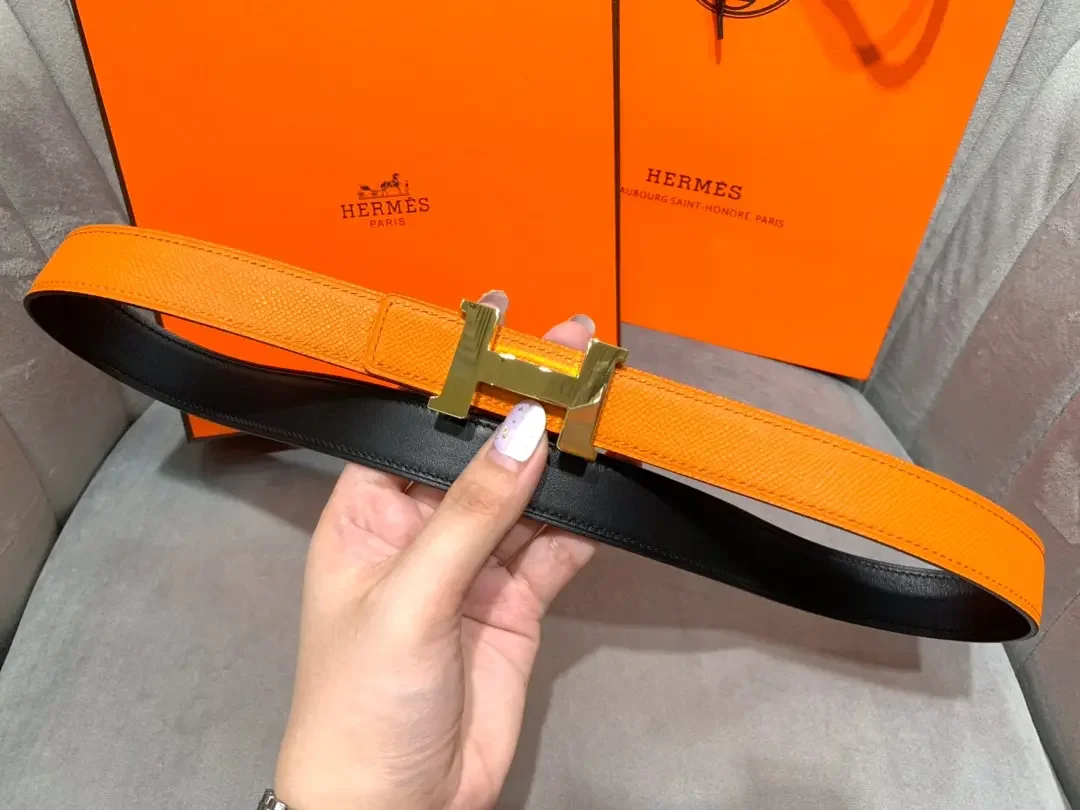 Hermès Orange/Black Reversible Belt with Gold-Tone Wide H Buckle product view 5