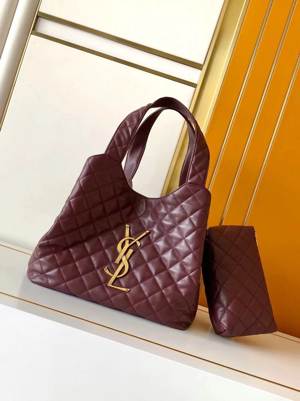 Saint Laurent Icare Medium Tote Bag in Bordeaux Lambskin product view 4