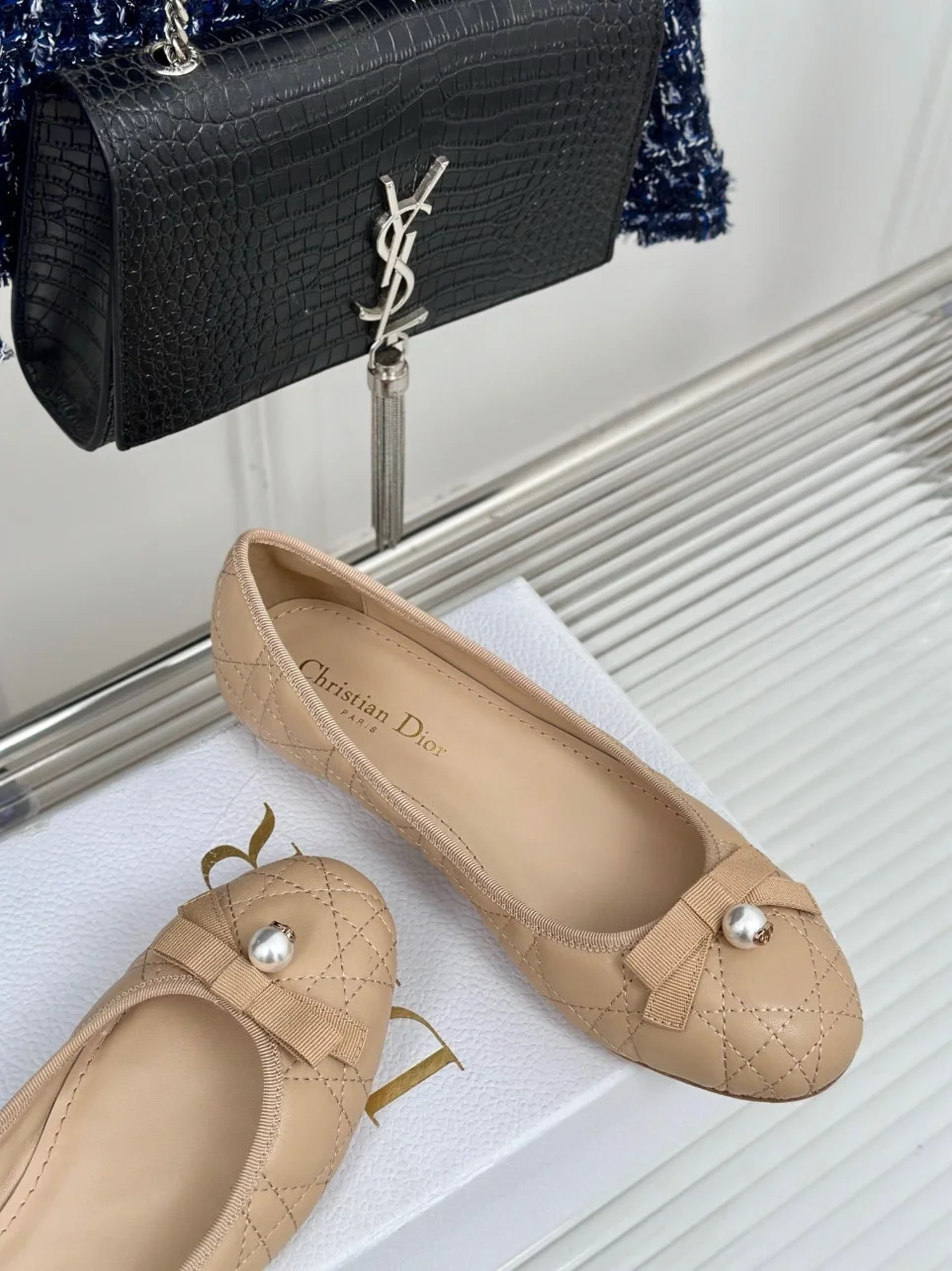 Dior Ballerina Flats in Nude Quilted Cannage Calfskin product view 7